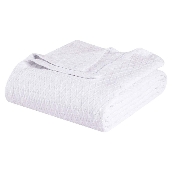 Diamond Weave White Modern Classic Geometric All-Season Cotton Twin Blanket