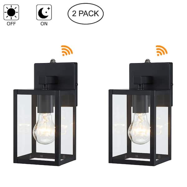 Hukoro 10 in. Black Dusk to Dawn Outdoor Hardwired Wall Lantern Sconce with Clear Glass Shade and No Bulbs Included(2-Pack)