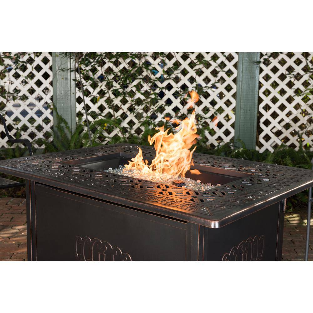 Dynasty Antique Bronze Aluminum Gas Fire Pit Table with Scrollwork Motif