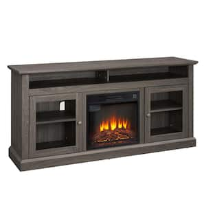 60 in. Freestanding Electric Fireplace TV Stand in Black and Drak Walnut