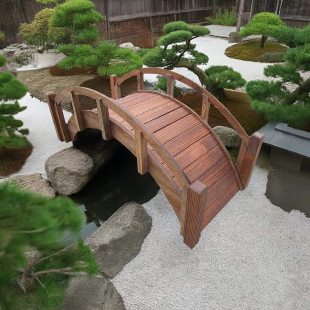Miniature Japanese Brown Treated Wood Garden Bridge, 25-Inch