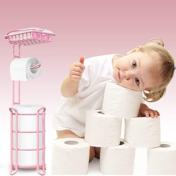 Pink Toilet Paper Holder Stand Tissue Holder for Bathroom Floor