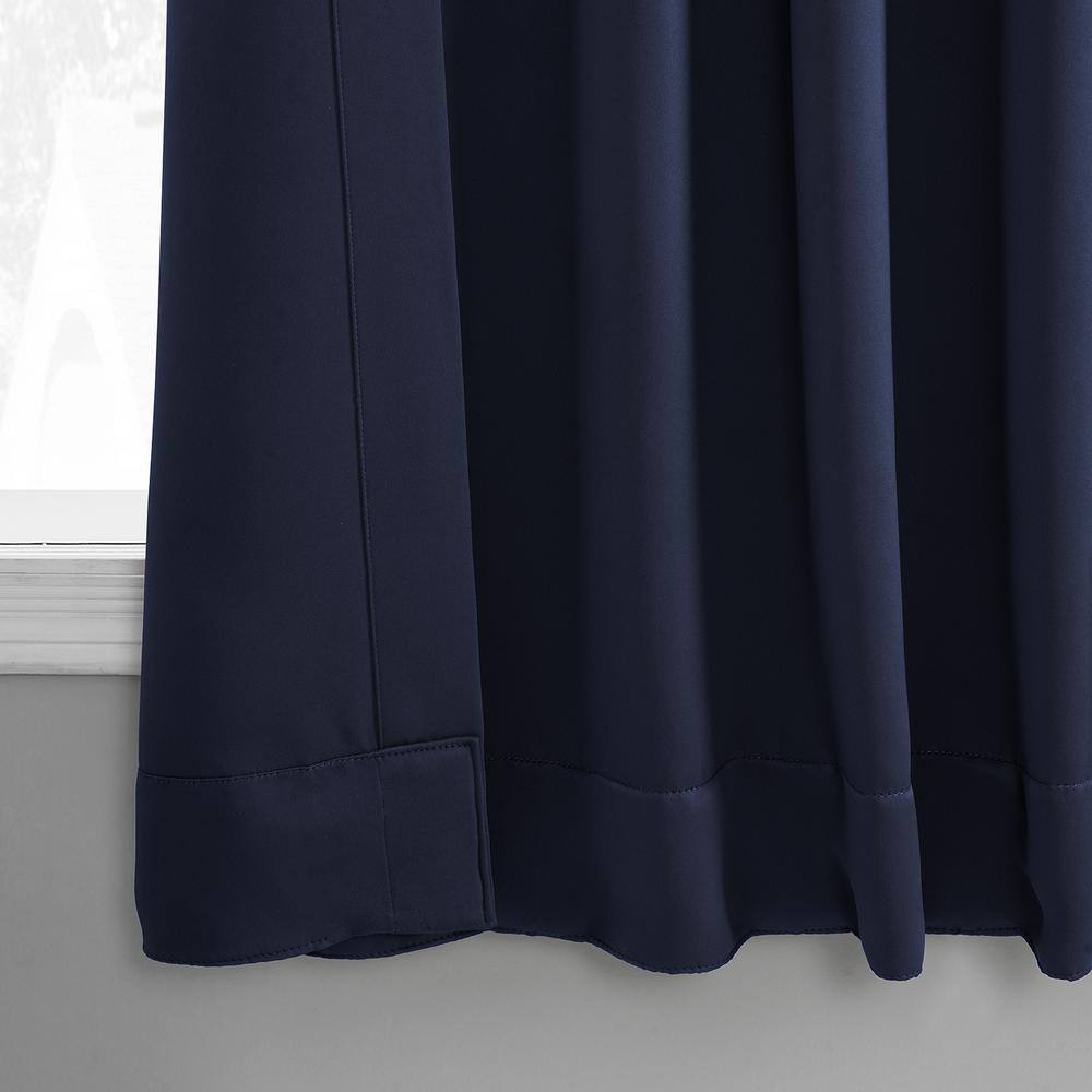 Navy Blue Polyester Blackout Puddle Length Curtain Panel