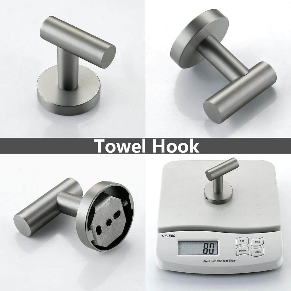 Brushed Nickel 5-Piece Bathroom Hardware Set with Towel Bar and Hooks