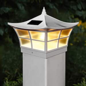 Ambience 5 in. x 5 in. Outdoor White Vinyl LED Solar Post Cap (2-Pack)
