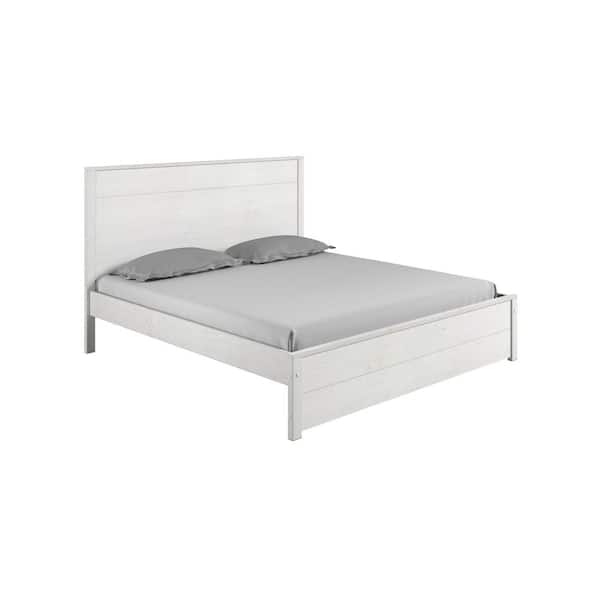 Hampton Coastal White Solid Wood Frame Queen Platform Bed