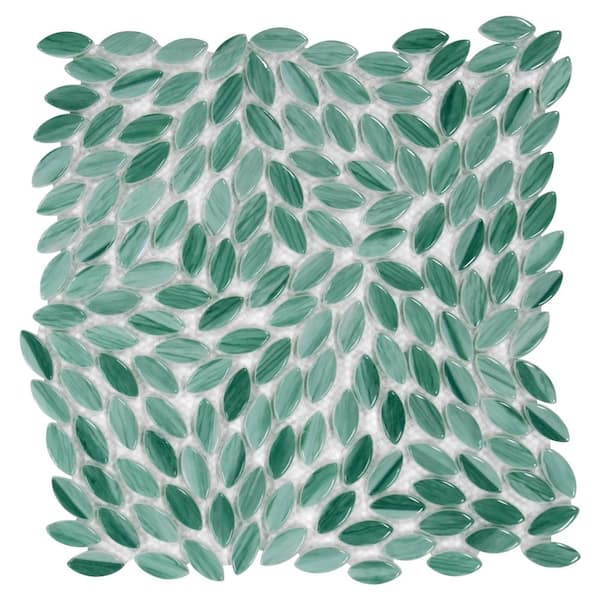 Flower Green 11.1 in. x 11.4 in. Glossy Recycled Glass Marble Looks Floor and Wall Mosaic Tile (8.8 sq. ft. /Case)