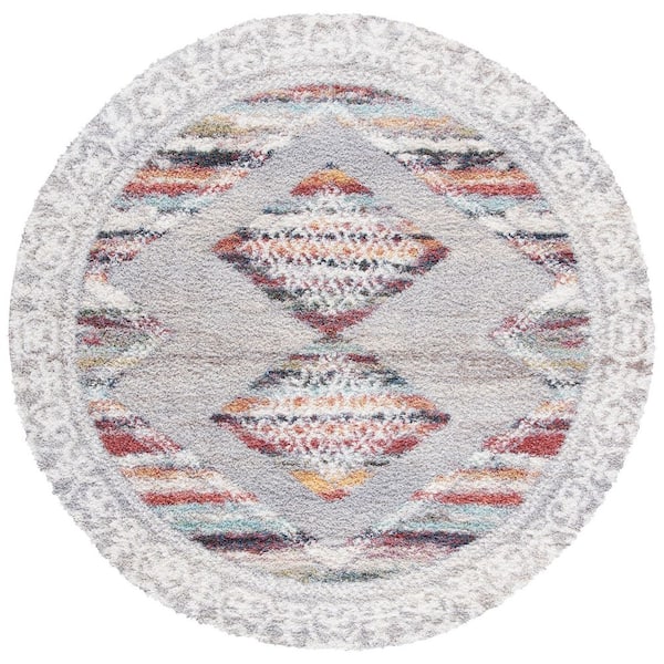 Cal Rugs SAFAVIEH Calista 7 ft. x 7 ft. Gray/Ivory Geometric Border Round Area ...