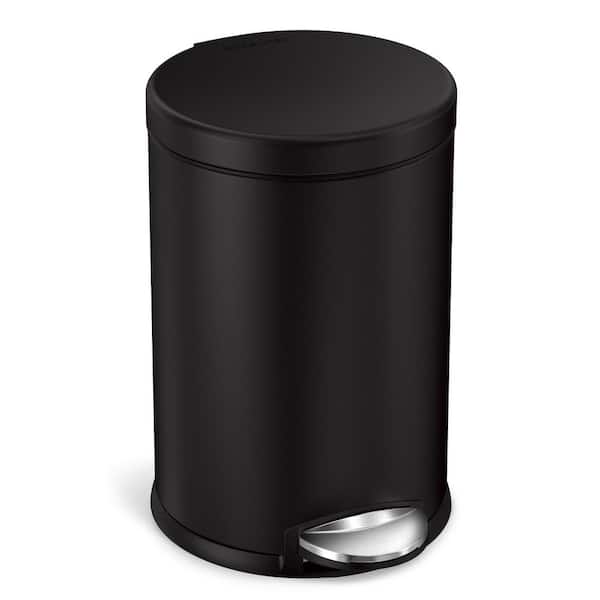simplehuman 4.5L Round Step Bathroom Trash Can with Soft-Close Lid, Matte Black Steel