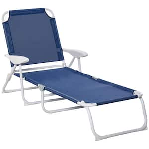 Blue Folding Metal Outdoor Chaise Lounge, Sun Tanning Chair, 4-Position Reclining Back, Armrests for Beach, Yard