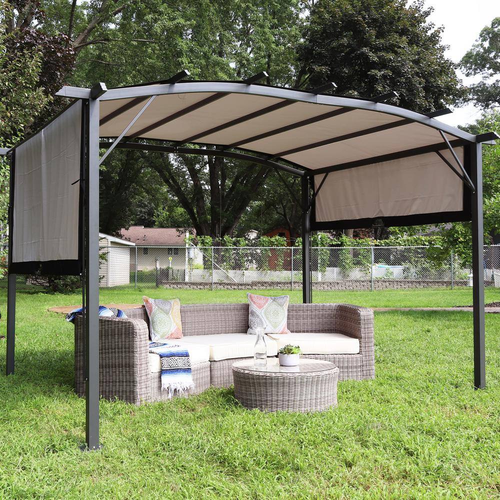 Gray 9x12 Foot Polyester Retractable Pergola Canopy Shade