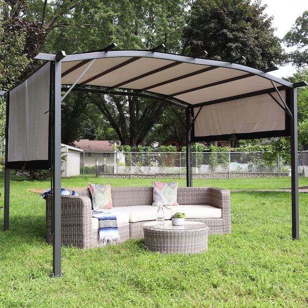 Sunnydaze Sunnydaze 9 ft. x 12 ft. Polyester Retractable Pergola Canopy Shade in Gray CRE 591 The Home Depot