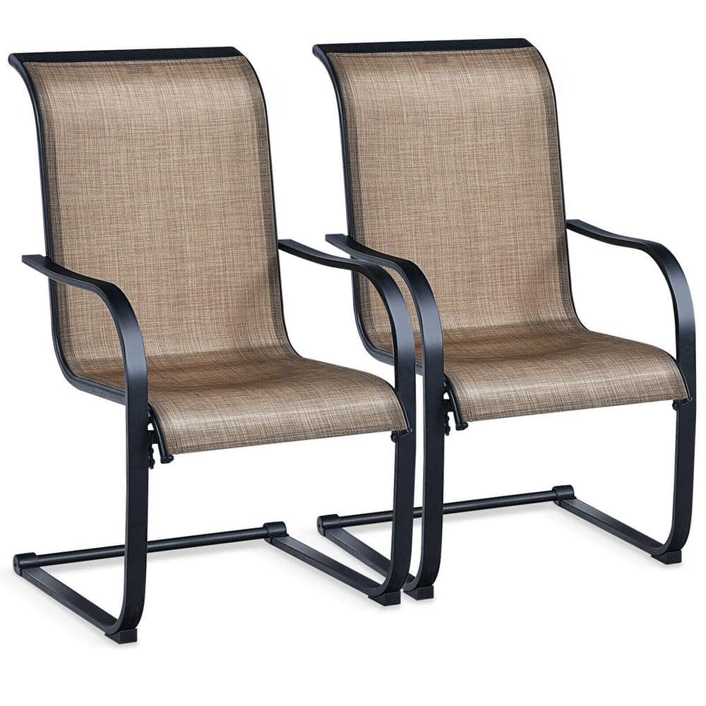 WELLFOR Black Frame C-spring Motion Steel Outdoor Dining Chair in Brown ...