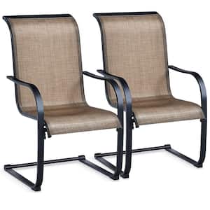 Black Frame C-spring Motion Steel Outdoor Dining Chair in Brown Set of 2