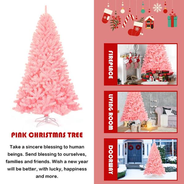 Pink 4 5 6 7 Feet Tall Christmas Tree Stand Holiday Season Indoor Outdoor Trees