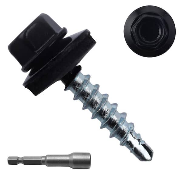 300-Pack Black Hex Head Self-Drilling Metal Roofing Screws with EPDM Washer Wood Screws Sheet Metal Roof Screw
