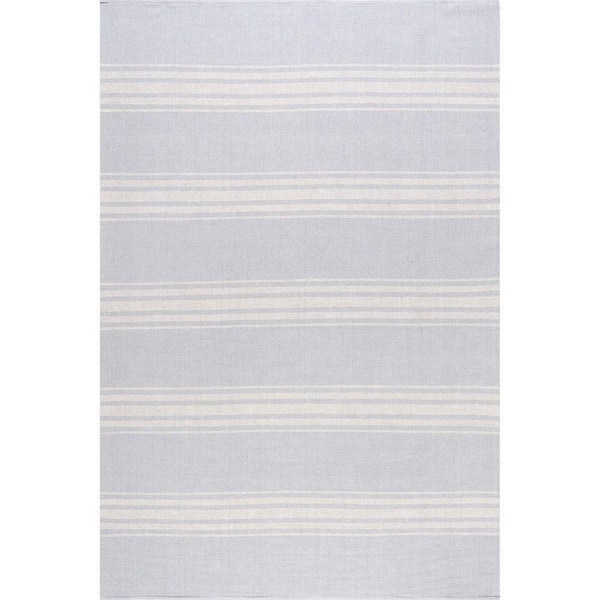 RUGS USA Bergamot Striped Cotton Light Blue 4 ft. x 6 ft. Area Rug