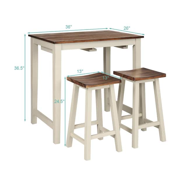 Gymax 3-Piece Beige Bar Table Set Counter Pub Table and Saddle