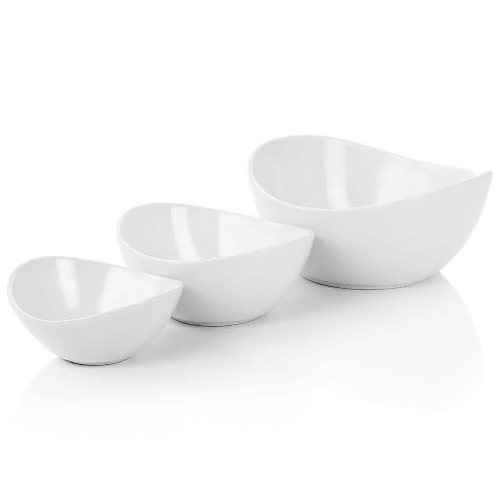 White Ceramic 3-Tier Oval Serving Bowl Set with Metal Stand