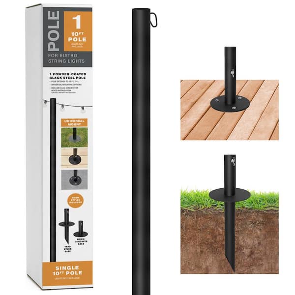 EXCELLO GLOBAL PRODUCTS Single 10 ft. String Light Pole (Black)