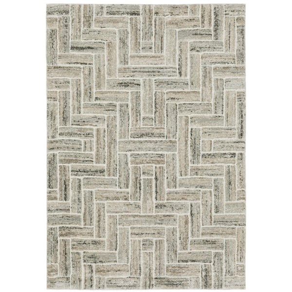 Chateau Ivory/Beige 5 ft. x 8 ft. Herringbone Geometric Polypropylene Indoor Area Rug
