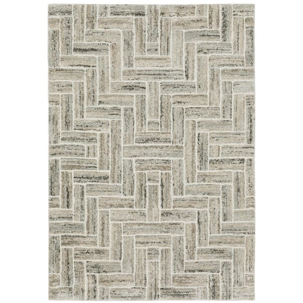 Chateau Ivory/Beige 8 ft. x 11 ft. Herringbone Geometric Polypropylene Indoor Area Rug