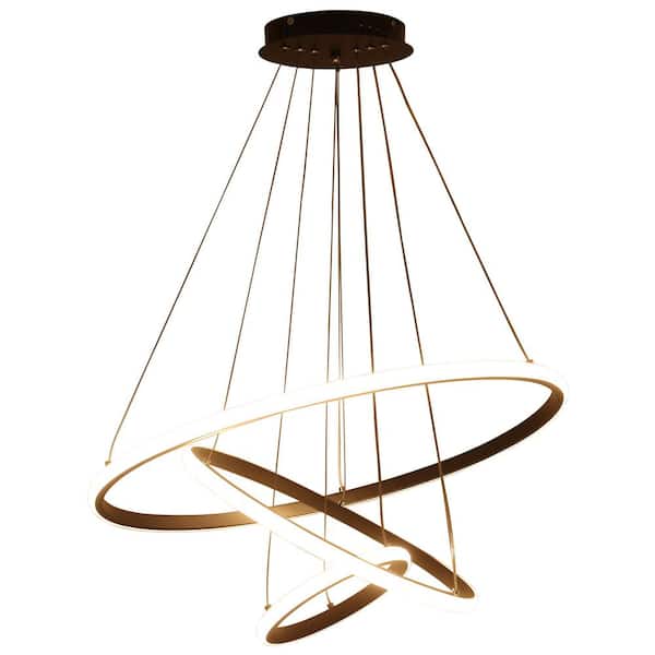 LWYTJO 23.6 in. 3-Light Black Modern Integrated LED Chandelier 3-Tier Pendant Light for Living Room