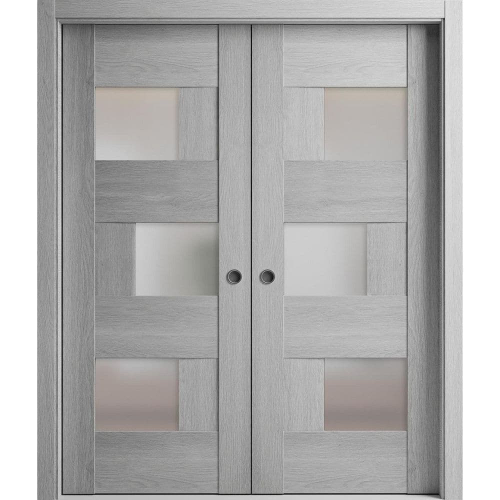 Assemble Required 84 in. x 80 in. 2-Panel Light Grey Oak Finished Solid MDF Sliding Door with Hardware price history on PriceWatchPro