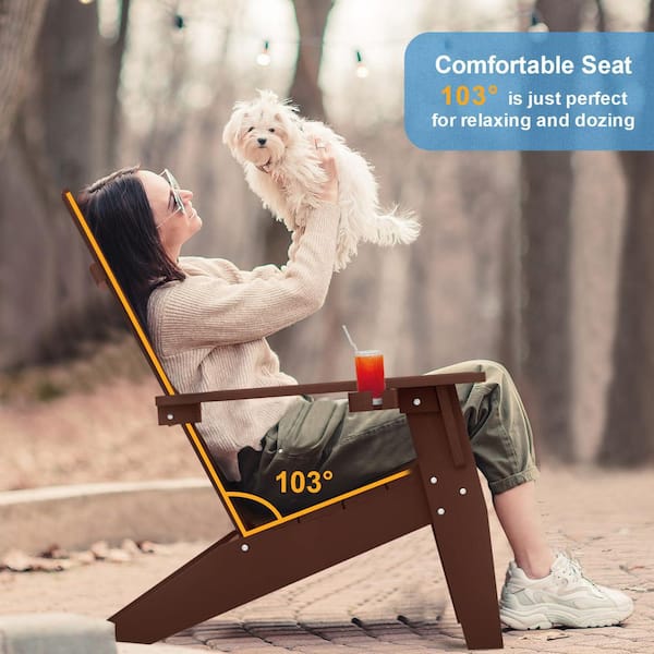 Oversize Modern Coffee Plastic Outdoor Patio Adirondack Chair with Cup Holder (4-Pack)