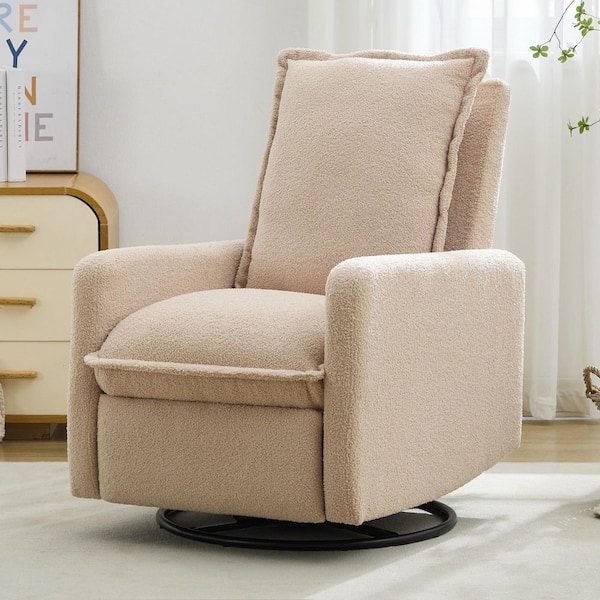 Leigh Beige 24.4 in. Fabric Teddy Upholstered Accent Chair with 360° Swivel and Rocking, Glider Rocker Recliner, Oatmeal