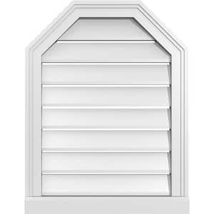 20 in. x 26 in. Octagonal Top Surface Mount PVC Gable Vent: Functional with Brickmould Sill Frame