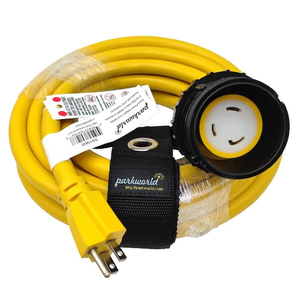 parkworld 25 ft. 10/3 15A 125V NEMA 5-15P to 30A L5-30R Indoor/Outdoor Generator Extension Cord (5-15P to L5-30R), Yellow