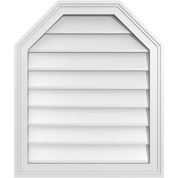 Ekena Millwork 22 in. x 26 in. Octagonal Top Surface Mount PVC Gable Vent: Decorative with Brickmould Frame