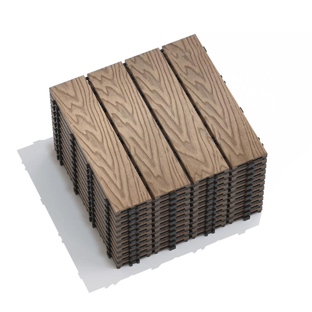 Teak Brown DIY 1 ft. x 1 ft. All-Weather Outdoor Wood-Plastic Interlocking 