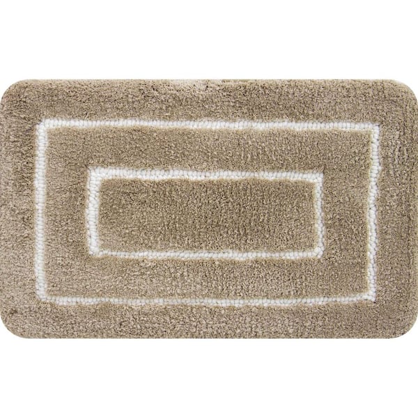Unbranded Borders Foam Beige 24 in. x 36 in. Polyester Bath Mat
