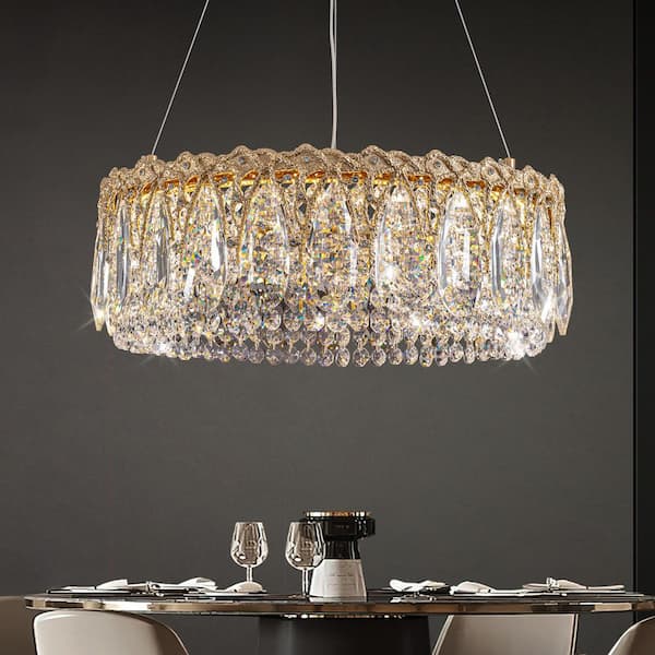 18.5in. 1-Light Gold Round Brass Modern Kitchen Island Luxury Chandelier LED Ceiling Light with K9 Crystals