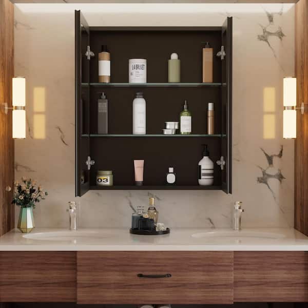 Moses 26 in. W x 30 in. H Rectangular Aluminum Medicine Cabinet with Mirror and Adjustable Shelves