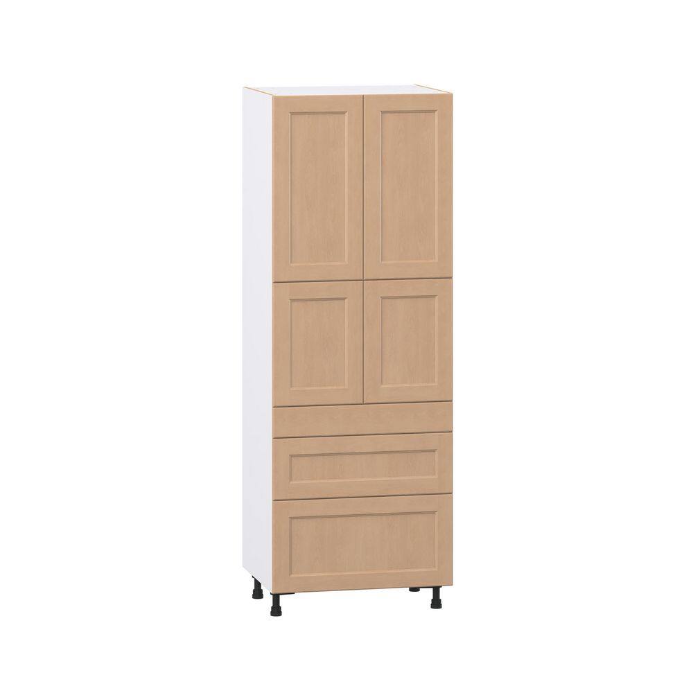 Lakewood 30 in. W x 24.5 in. D x 84.5 in. H Assembled Shaker Pantry Kitchen Cabinet in Sugar Cookie with 3-Drawers
