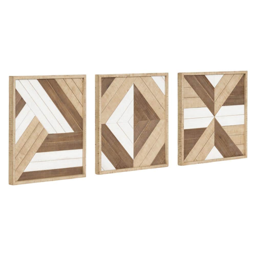 Ballez 14" Tri-Tone Geometric Wood Wall Art Set