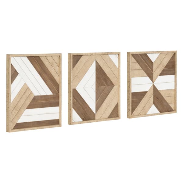 Kate and Laurel Ballez 14 in. x 14 in. Brown Wood Wall Art (3 Piece Set)
