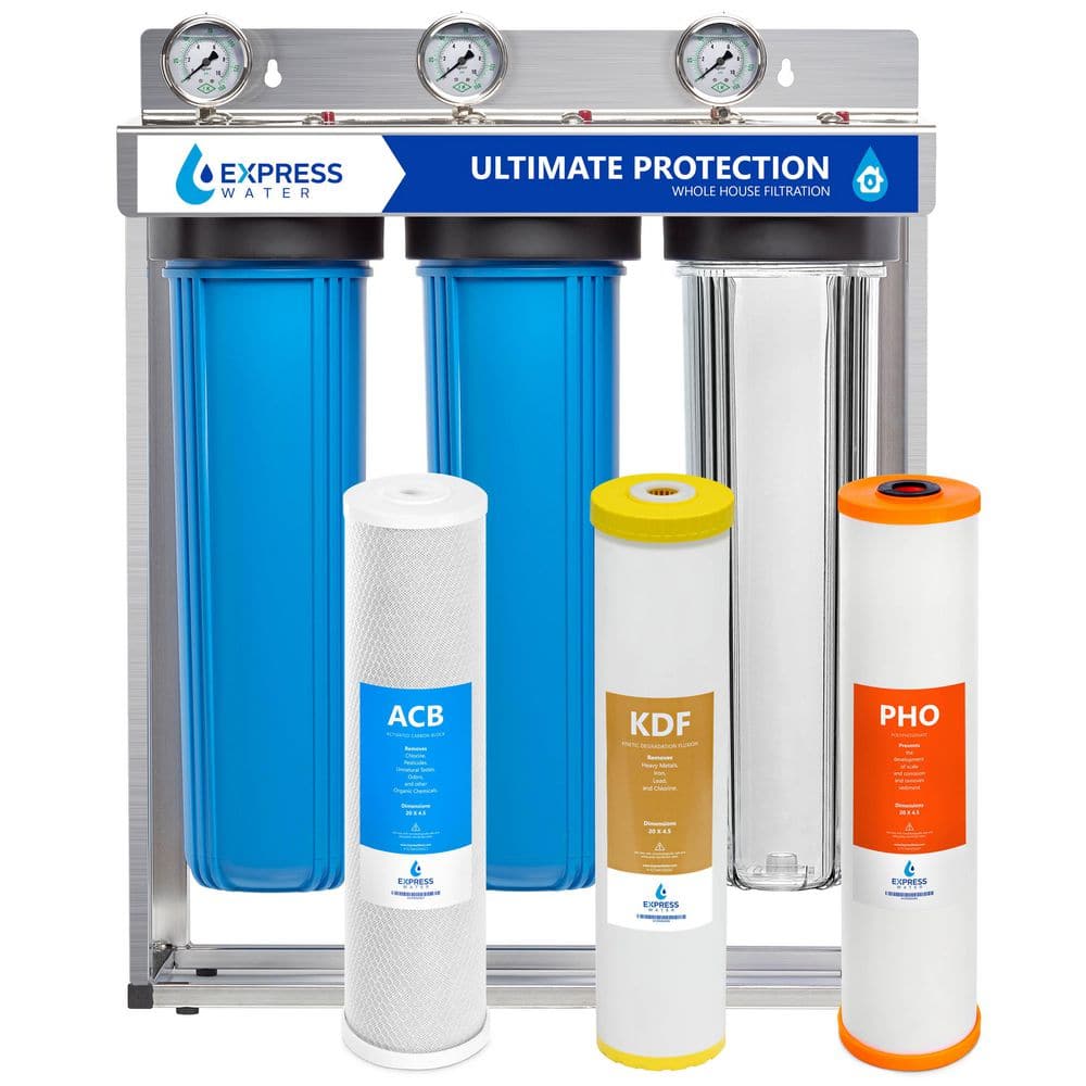 Heavy Metal Anti-Scale 3 Stage Whole House Water Filtration System - Ultimate Protection Polyphosphate, KDF, Carbon