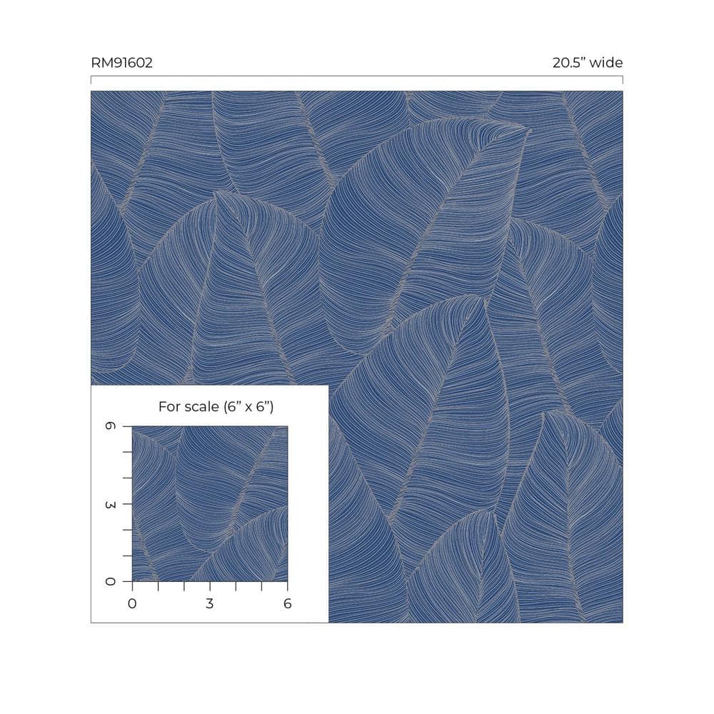 Blue and Silver Non-Pasted Removable Leaf Wallpaper Roll