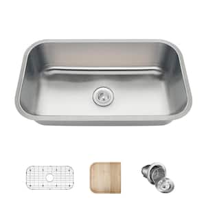 Undermount Stainless Steel 32 in. Single Bowl Kitchen Sink with Additional Accessories