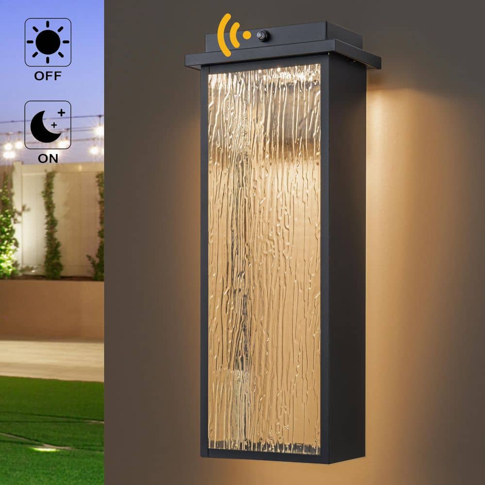 20 in. Black Dusk to Dawn LED Outdoor Hardwired Wall Lantern Sconce with Tempered Ripple Glass price history on PriceWatchPro