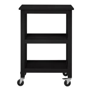 Black Multi-Purpose Wooden Kitchen or Microwave Cart with 3 Shelves and Locking Wheels (24" W)