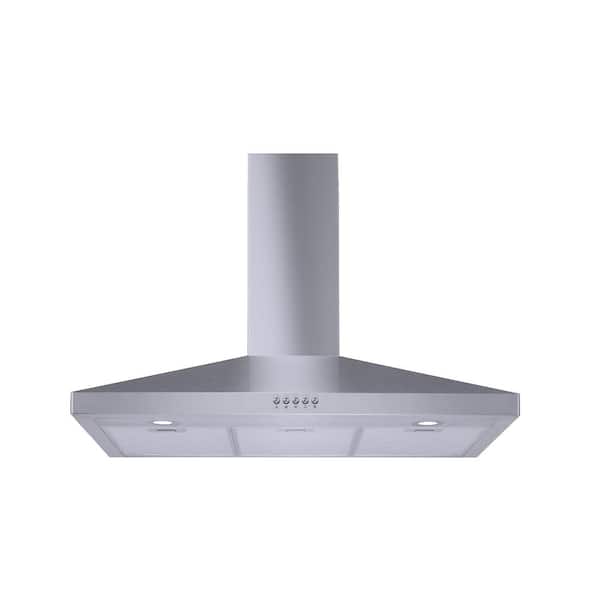 Vissani Siena 36 in. 350CFM Convertible Pyramid Wall Mount Range Hood in Stainless Steel with Charcoal Filters and LED Lighting