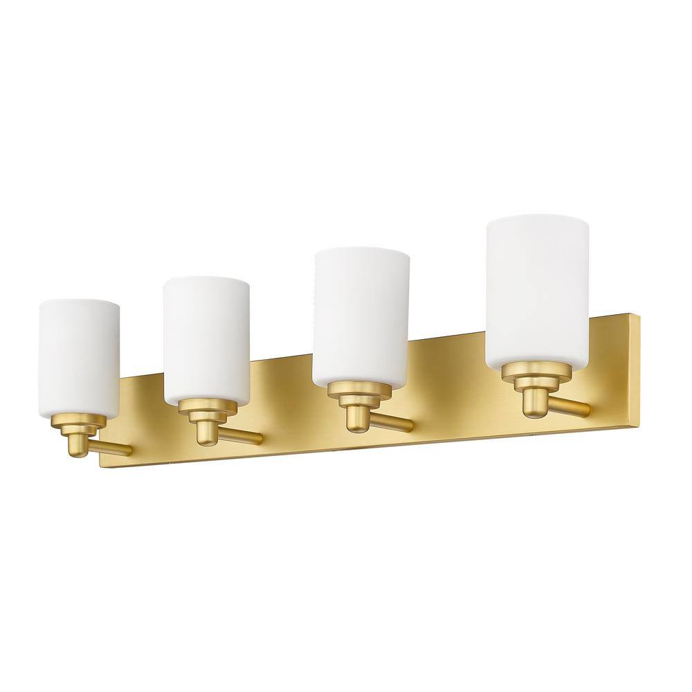 Brushed Gold 4-Light Vanity with White Glass Shades