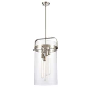Pilaster 4 Light Brushed Satin Nickel Drum Pendant Light with Clear Glass Shade