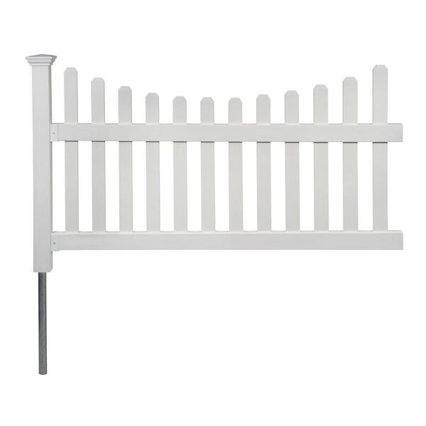 Photo 1 of 3.5 ft. H x 6 ft. W Permanent All American Vinyl Picket Fence Panel Kit with No-Dig Anchor and Cap