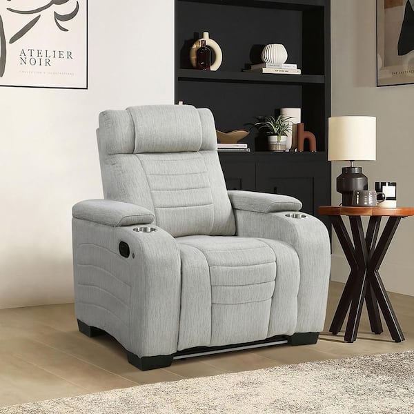 Camilla Light Gray Microfiber Manual Recliner with Storage Arm, Cup Holder and LED